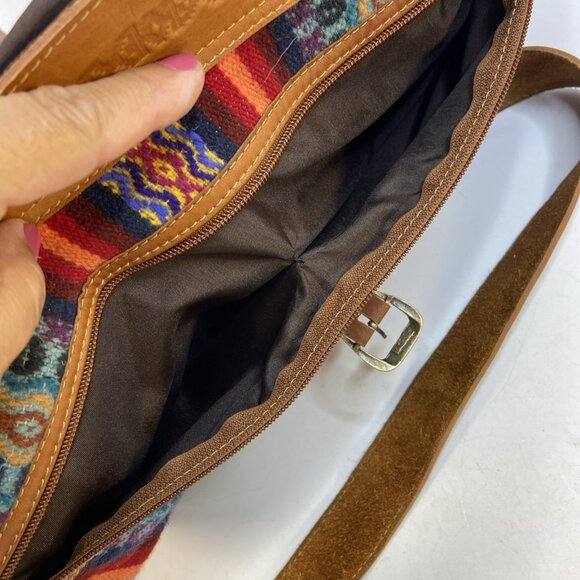 Vtg Saddle Blanket Crossbody Laptop Book Bag Messenger Hand Tooled Leather 14x12 - Picture 14 of 16